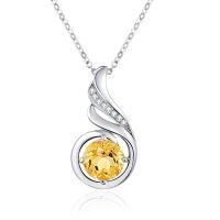 wholesale 925 Sterling Silver Opal CZ Moonstone 12 Month Birthstone Necklace for Women-11-Nov-Lab Created Citrine