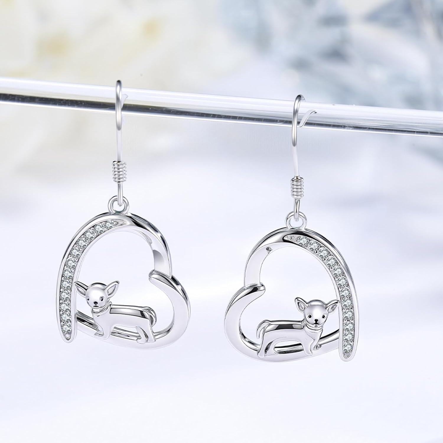 wholesale 925 Sterling Silver & Zircon Chihuahua Earrings for Women - 16.8x15.8mm Dainty Dog Jewelry Gift-0-1