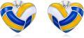 wholesale 925 Sterling Silver Heart-Shaped Volleyball Stud Earrings - Blue & Yellow-0-0
