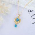 wholesale 14K Gold Natural Turquoise Pendant with Moissanites and Chain - 3 Stone Design-0-4