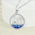 wholesale 925 Sterling Silver Dolphin Palm Tree Ocean Wave Beach Pendant Necklace for Women-0-2