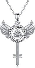 wholesale 925 Sterling Silver Viking Valknut Key Pendant Necklace with Wings and Runes for Men-0-0