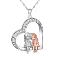 TOUPOP Sterling Silver Stone Sister Pendant Necklace Birthday Christmas Jewelry Gift-undefined