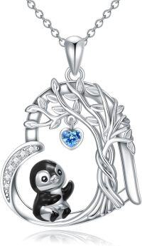 wholesale 925 Sterling Silver Penguin in Moon Pendant Necklace - Tree of Life Design s for Women-Penguin