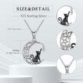 wholesale 925 Sterling Silver Crescent Moon with Black Cat and Pentagram Necklace-0-1