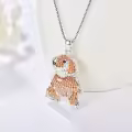 wholesale 925 Sterling Silver Orange Crystal Poodle Dog Breed Pendant Necklace for Pet Lovers-0-1