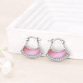 wholesale 925 Sterling Silver Pink Mother of Pearl & Cubic Zirconia Small Fan Hoop Earrings-0-4