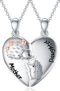 wholesale 925 Sterling Silver Hedgehog Mother & Daughter Heart Pendant Necklaces-0-0