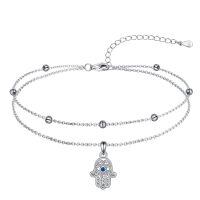 wholesale 925 Sterling Silver Hamsa Hand Charm Bracelet With Blue Evil Eye-undefined