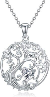 wholesale Sterling Silver Birthstone Tree of Life Necklace for Women-04-Apri-Diamond