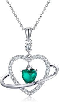 wholesale 925 Sterling Silver Lab-Grown Emerald Heart Pendant Necklace for Women-style1