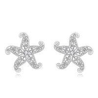 wholesale 925 Sterling Silver Starfish Stud Earrings with Cubic Zirconia for Women-starfish earrings