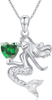 wholesale Sterling Silver Birthstone Mermaid Heart Pendant Necklace for Women-May