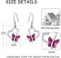 wholesale 925 Sterling Silver Pink Crystal Butterfly Heart Drop Earrings-0-3