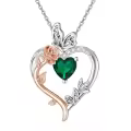 TOUPOP Sterling Silver Emerald Heart Butterfly Pendant Necklace-0-0