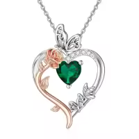 TOUPOP Sterling Silver Emerald Heart Butterfly Pendant Necklace-undefined
