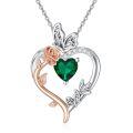 TOUPOP Sterling Silver Emerald Heart Butterfly Pendant Necklace-0-0