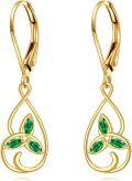 wholesale 14K Gold Celtic Knot Green Stone Drop Earrings for Women s-0-0
