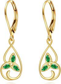 wholesale 14K Gold Celtic Knot Green Stone Drop Earrings for Women s-Celtic Knot