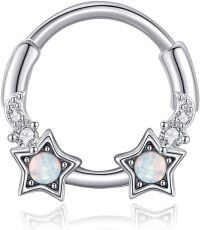 wholesale 925 Sterling Silver Star Nose Ring with Crystal - Handmade Septum Jewelry for Women & Men-Star Opal