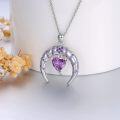wholesale 925 Sterling Silver Heart-Shaped Amethyst Birthstone Crescent Moon Pendant Necklace Gift for Women-0-1