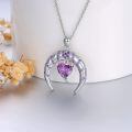 wholesale 925 Sterling Silver Heart-Shaped Amethyst Birthstone Crescent Moon Pendant Necklace Gift for Women-0-1