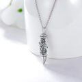 wholesale 925 Sterling Silver Wolf Rose Bullet Urn Necklace with Engraved Pendant – 25mm x 7.3mm, Adjustable 22+2 Chain, Gift Box-0-1
