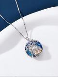 wholesale 925 Sterling Silver Family Tree Mother Children Blue Cubic Zirconia Pendant Necklace-0-5