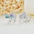 wholesale 925 Sterling Silver Dragonfly Clip-On Studs for Non-Pierced Ears - Blue & Green AB Shell Inlay Lotus Flower Design s for Women and Girls-0-2