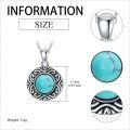 wholesale 925 Sterling Silver Turquoise Round Pendant Necklace for Women Wife Mother Gift Jewelry 45cm Chain Length-0-3