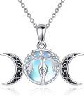 wholesale 925 Sterling Silver Triple Moon Goddess Amulet Necklace with Blue Stone Pagan Jewelry for Women-0-0