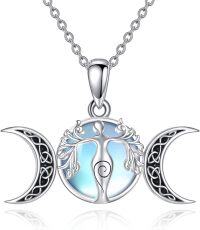wholesale 925 Sterling Silver Triple Moon Goddess Amulet Necklace with Blue Stone Pagan Jewelry for Women-B-Tree of Life