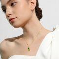 TOUPOP 14K Gold Plated Sterling Silver Green Jade Lotus Necklace Teardrop Jewelry-0-1