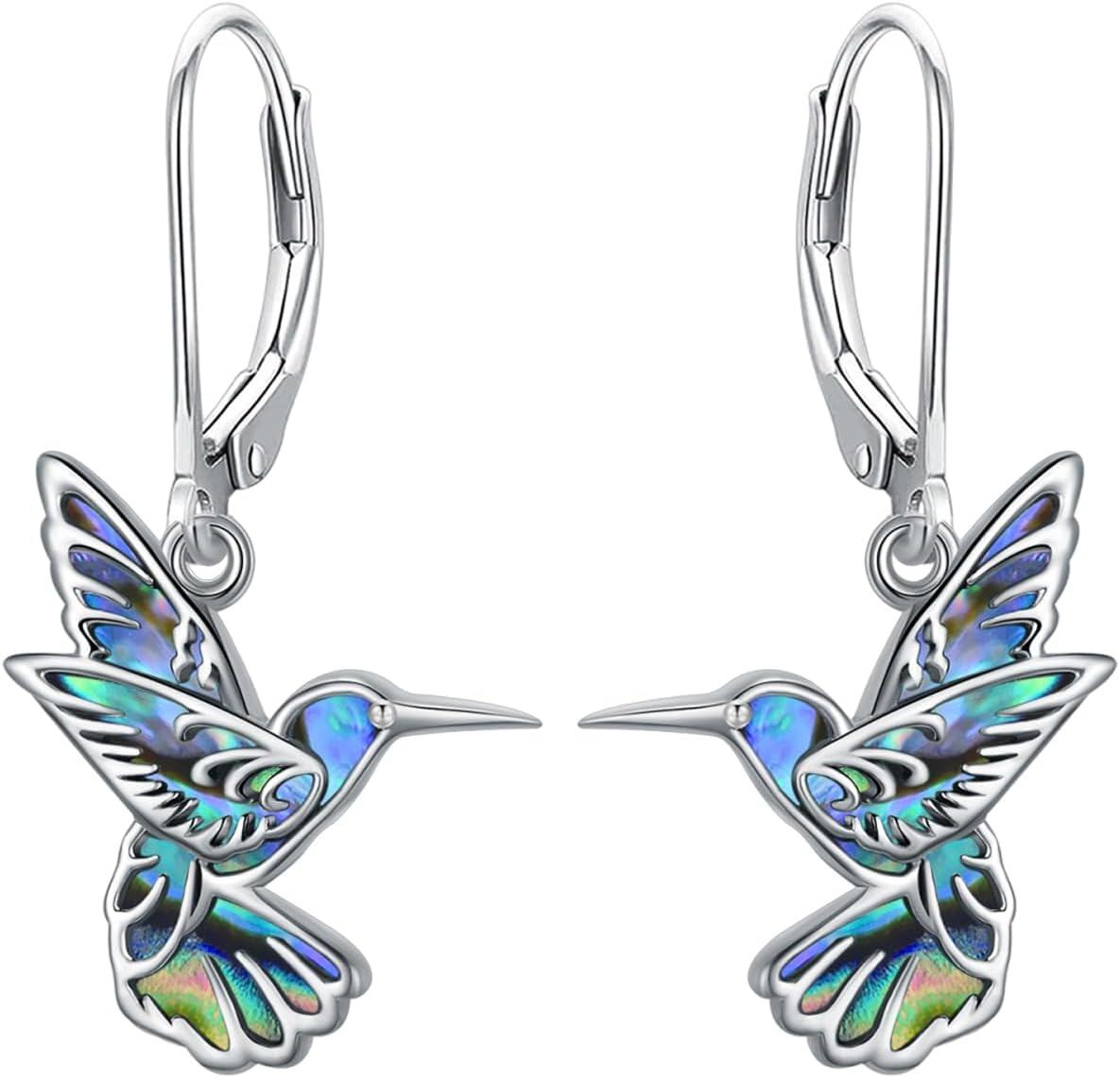  Sterling Silver Abalone Shell Moonstone Hummingbird Butterfly Lotus Dangle Earrings for Women -0-0