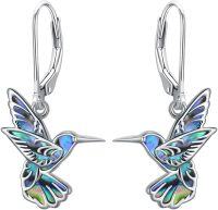 wholesale 925 Sterling Silver Abalone Shell Hummingbird Dangle Earrings with Moonstones and Butterflies-Hummingbird-2