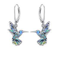 wholesale 925 Sterling Silver Abalone Shell Hummingbird Dangle Earrings with Moonstones and Butterflies-Hummingbird-2