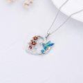 wholesale Silver Ruby Hummingbird Necklace Heart Pendant with Red Flower-0-2
