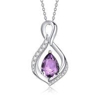 wholesale 925 Sterling Silver Orange Topaz Drop Pendant With Zirconia-06 Jun