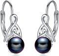 wholesale 925 Sterling Silver Black Pearl Celtic Knot Leverback Hoop Earrings for Women-0-0