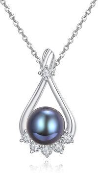 wholesale 925 Sterling Silver 7mm Black Pearl Necklace, Simple Elegant Minimalist Pendant-B-Teardrop