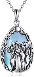 wholesale 925 Sterling Silver Blue Moonstone Triple Goddess Pendant Necklace for Women-0-0