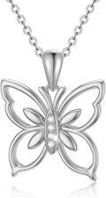 wholesale 14K White Gold Natural Diamond Butterfly Pendant Necklace 17 Inches Long Chain for Women-0-0