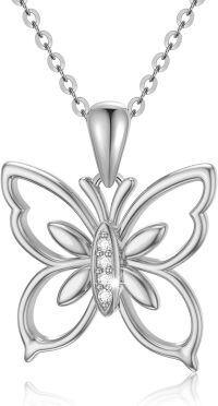 wholesale 14K White Gold Natural Diamond Butterfly Pendant Necklace 17 Inches Long Chain for Women-White Gold