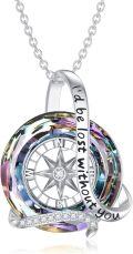 wholesale 925 Sterling Silver Rainbow Crystal Compass Pendant Necklace for Women's Graduation Gifts-0-0