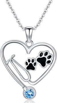 wholesale Sterling Silver Birthstone Vet Stethoscope Necklace Dog Paw Pendant Nurse Jewelry Gift for Women Veterinarians-Stethoscope 12-December Birthstone