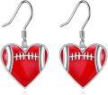 wholesale 925 Sterling Silver Heart-Shaped Football Sport Ball Dangle Earrings for Women-0-0