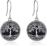 wholesale Sterling Silver Tree of Life Dangle Earrings for Women Girls Jewelry Gifts-black onyx tree