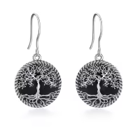 wholesale 925 Sterling Silver Abalone Shell Tree of Life Drop Earrings for Women and Girls-black onyx tree