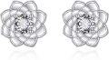 wholesale 925 Sterling Silver Lotus Flower Cubic Zirconia Stud Earrings for Women Girls  4mm Diameter-0-0