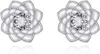 wholesale 925 Sterling Silver Lotus Flower Cubic Zirconia Stud Earrings for Women Girls  4mm Diameter-Lotus A